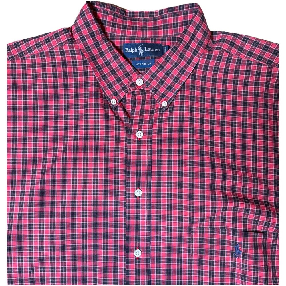 Ralph Lauren Mens Plaid Button Down Red Check 100% Cotton Sz 3XL Tall Preppy